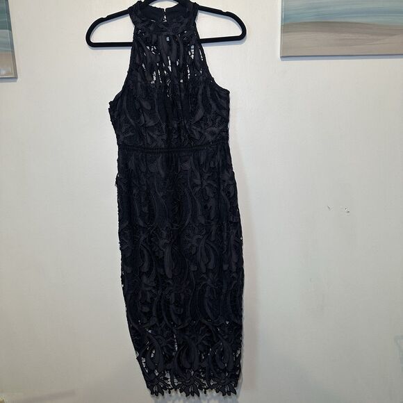 Bardot Isa Cocktail Dress Size 6/S Lace Halter French Navy Lined Evening Party - Picture 1 of 12